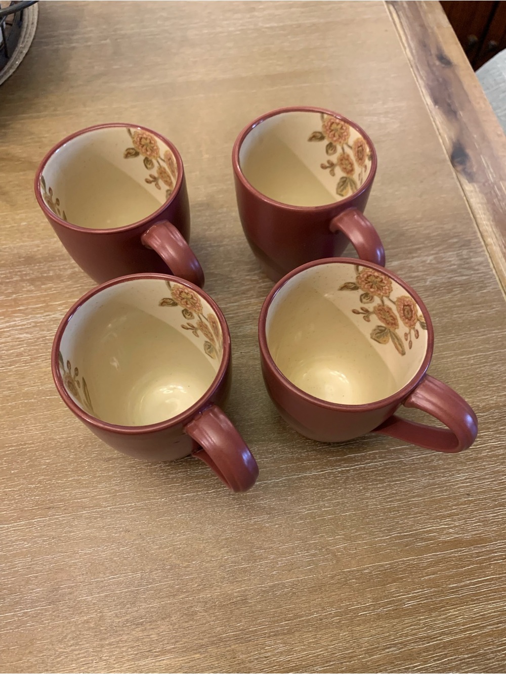 222 Fifth Dusty Rose Stoneware Mugs with Floral Interior (Set of 4)